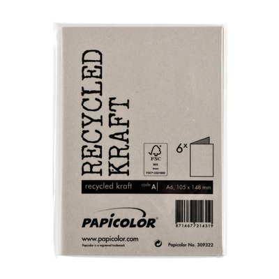Carte de correspondance Papicolor double 105x148mm kraft gris 6 pièces