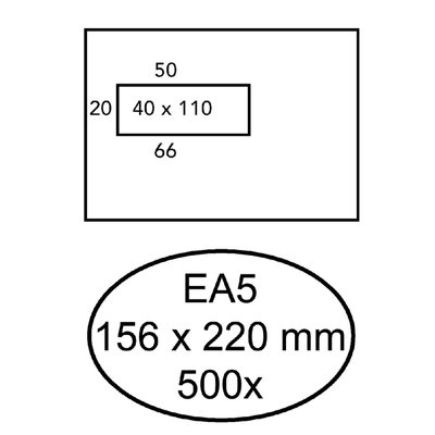 Envelop Hermes EA5 156x220mm venster 4X11links 500 stuks