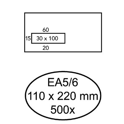 Envelop Hermes EA5/6 110x220mm venster 3x10links zelfklevend 500 stuks