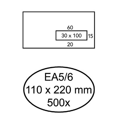 Envelop Hermes EA5/6 110x220mm venster 3x10rechts zelfklevend 500 stuks