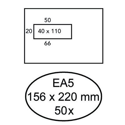 Envelop Hermes EA5 156x220mm venster 4x11links zelfklevend 50 stuks