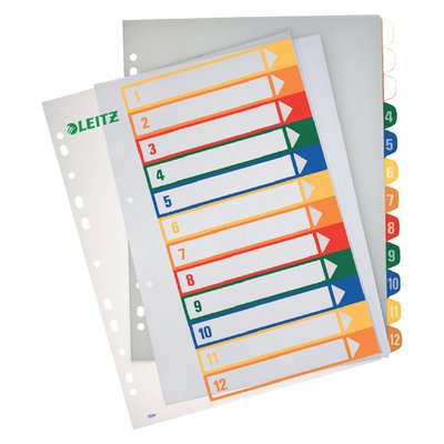 Tabblad Leitz WOW A4+ 11-gaats 1-12 PP assorti
