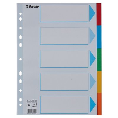 Intercalaire Esselte Standart A4 5 onglets 11 perf carton assorti