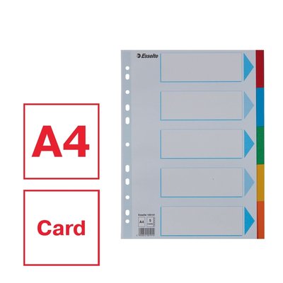 Intercalaire Esselte Standart A4 5 onglets 11 perf carton assorti
