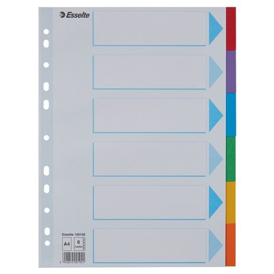 Intercalaire Esselte Standart A4 6 onglets 11 perf carton assorti