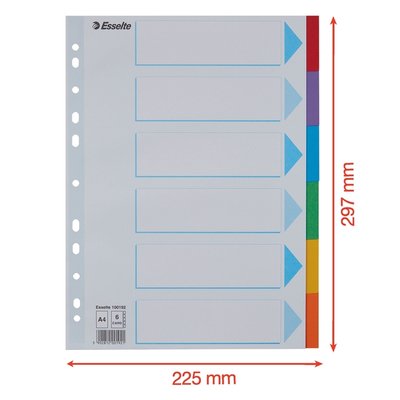 Intercalaire Esselte Standart A4 6 onglets 11 perf carton assorti