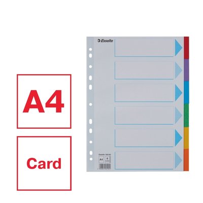 Intercalaire Esselte Standart A4 6 onglets 11 perf carton assorti