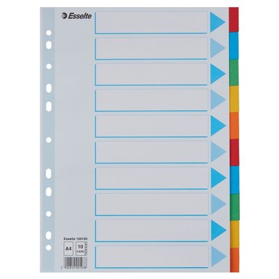 Intercalaire Esselte Standart A4 10 onglets 11 perf carton assorti