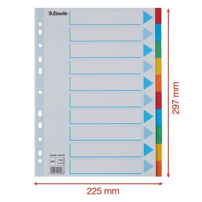 Intercalaire Esselte Standart A4 10 onglets 11 perf carton assorti