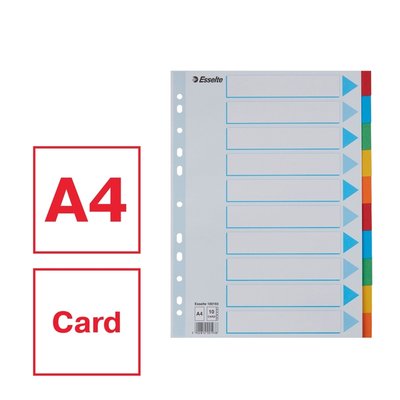Intercalaire Esselte Standart A4 10 onglets 11 perf carton assorti