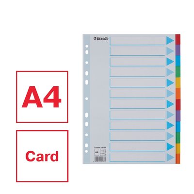 Intercalaire Esselte Standart A4 12 onglets 11 perf carton assorti