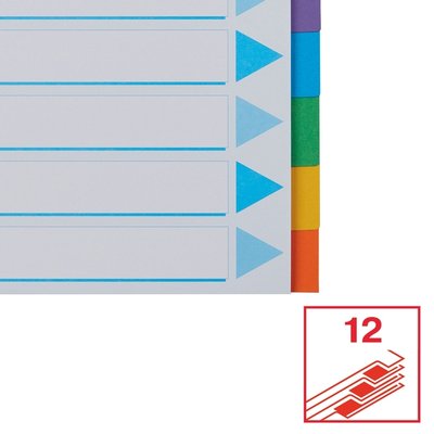 Intercalaire Esselte Standart A4 12 onglets 11 perf carton assorti