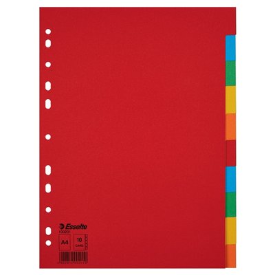Tabbladen Esselte Economy A4 10-delig karton 11-rings assorti