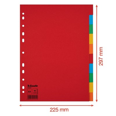 Tabbladen Esselte Economy A4 10-delig karton 11-rings assorti