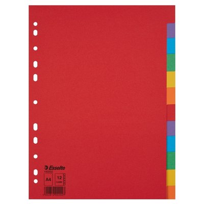 Tabbladen Esselte Economy A4 12-delig karton 11-rings assorti