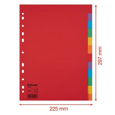 Tabbladen Esselte Economy A4 12-delig karton 11-rings assorti