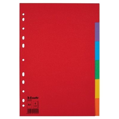 Tabbladen Esselte Economy A4 6-delig karton 11-rings assorti