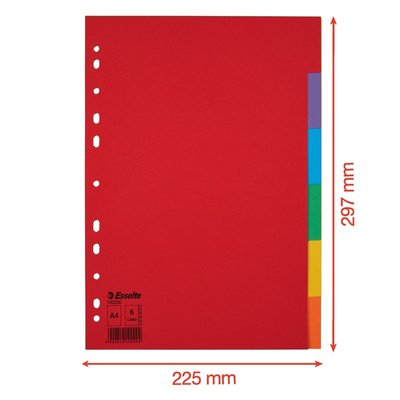 Tabbladen Esselte Economy A4 6-delig karton 11-rings assorti