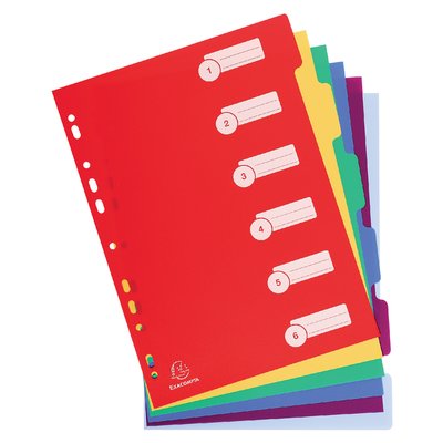 Intercalaires Exacompta 11 perf 6 onglets 225x297mm PP assorti