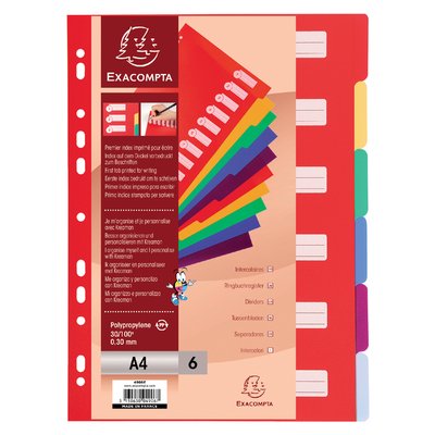 Intercalaires Exacompta 11 perf 6 onglets 225x297mm PP assorti