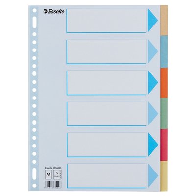Tabbladen Esselte Premium A4 6-delig karton 23-rings assorti