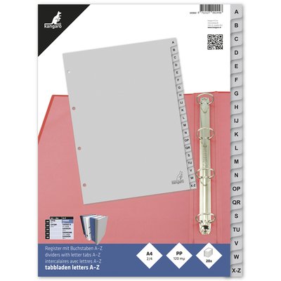 Intercalaire Kangaro G420AZ A4 4 perforations 20 onglets A-Z PP gris