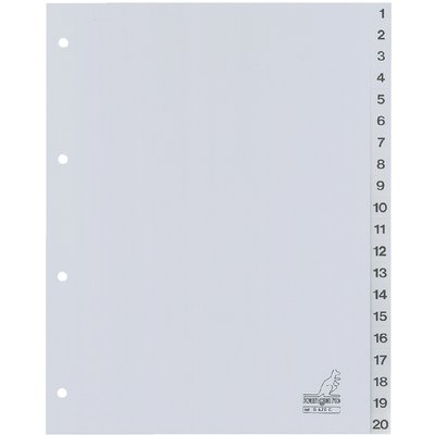 Intercalaire Kangaro G420C A4 4 perforations numéro 1-20 PP gris