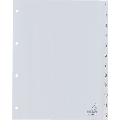 Intercalaire Kangaro G412C A4 4 perforations numéro 1-12 PP gris