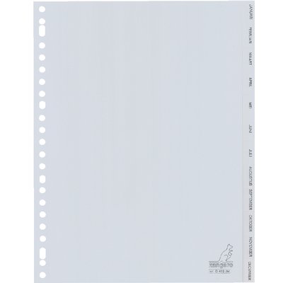 Intercalaire Kangaro G412JM A4 23 perforations 12 onglets mois PP gris