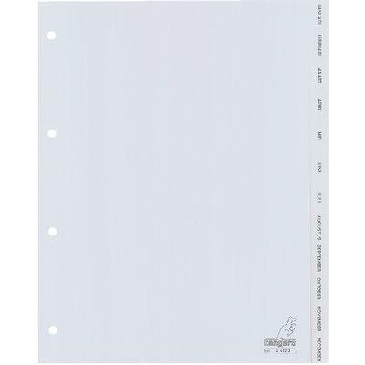 Intercalaires Kangaro 4 perf G412J 12 onglets mois PP gris