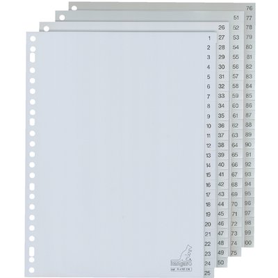 Intercalaire Kangaro G4100CM A4 23 perforations numéro 1-100 PP gris