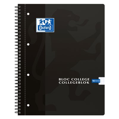 Bloc de cours Oxford A4+ carreau 5mm 4 perf 180 pages 80g noir