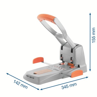 Perforator Rapid Supreme HDC150/2 heavy duty 2-gaats 150 vel zilver/oranje