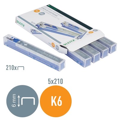Agrafes Leitz cassette K6 26/6 zingué 5x 210 pièces
