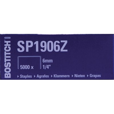Agrafes Bostitch SP1906Z acier 6mm dos plat 5000 pièces