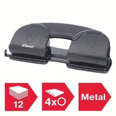 Perforator Rexel V412 4-gaats 12 vel zwart