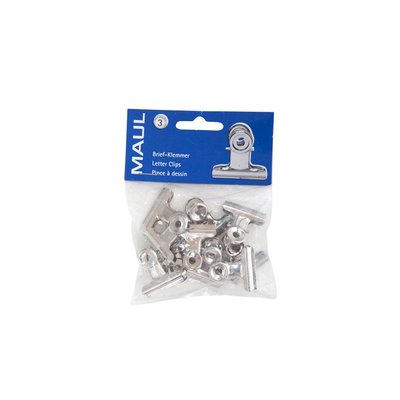 Pince à papier MAUL Bulldog 30mm capacité 10mm argent 10 pièces