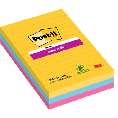 Memoblok Post-it 4690 Super Sticky 101x152mm lijn Carnival 3 stuks