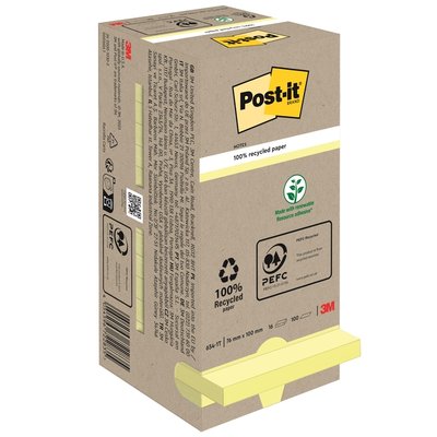 Memoblok Post-it 654 76x76mm recycled pastel geel 16 stuks