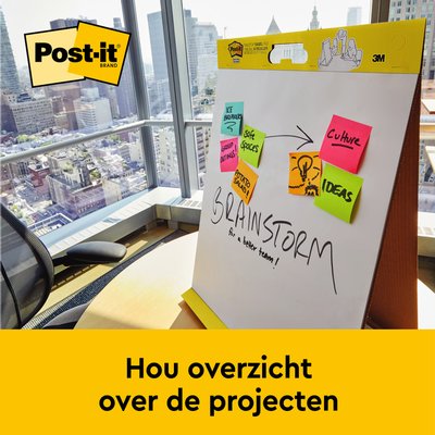 Meeting Chart Post-it 563R Super Sticky 50,8x58,4cm avec support de table blanc 20 feuilles