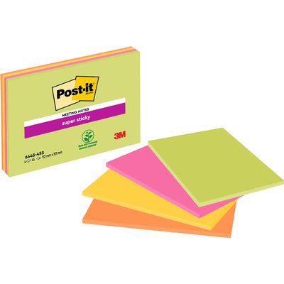 Memoblok Post-it 6445 Super Sticky 152x101mm assorti 4 stuks
