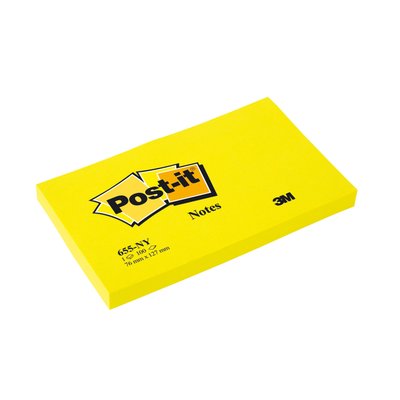 Memoblok Post-it 655 76x127mm 100 vel per blok neon geel