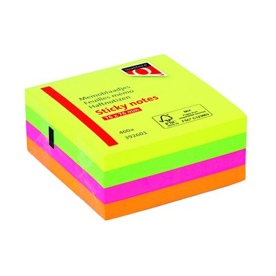 Bloc-mémos Quantore 76x76mm 4 couleurs fluo assorti 400 feuilles