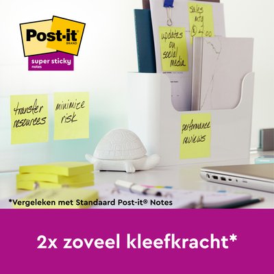 Memoblok Post-it 654 Super Sticky 76x76mm geel 14+2 gratis