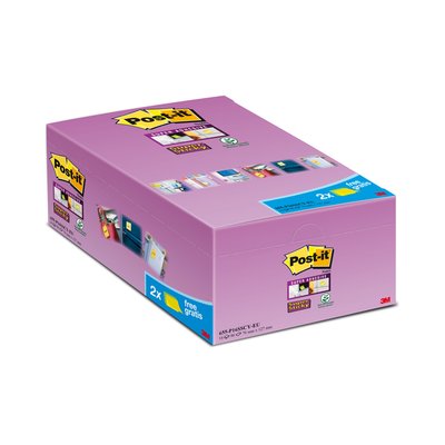 Memoblok Post-it 655 Super Sticky 76x127mm geel 14+2 gratis