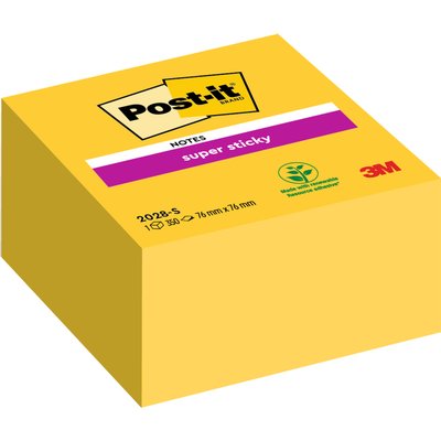 Bloc-mémos Post-it 2028 Super Sticky 76x76mm cube jaune