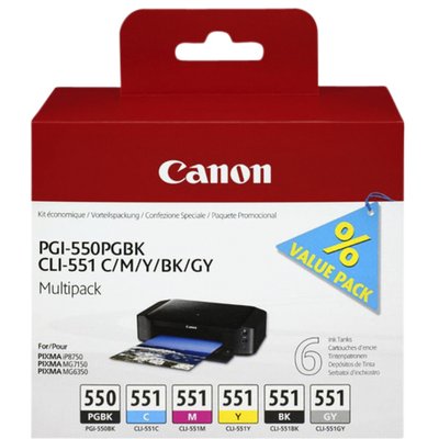 Inktcartridge Canon PGI-550 + CLI-551 zwart + 5 kleuren