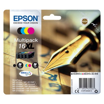 Inktcartridge Epson 16XL T1636 zwart + 3 kleuren