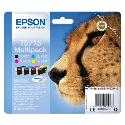Inktcartridge Epson T0715 zwart + 3 kleuren