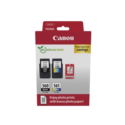 Cartouche d'encre Canon PG-560 CL-561 noir + couleur + papier